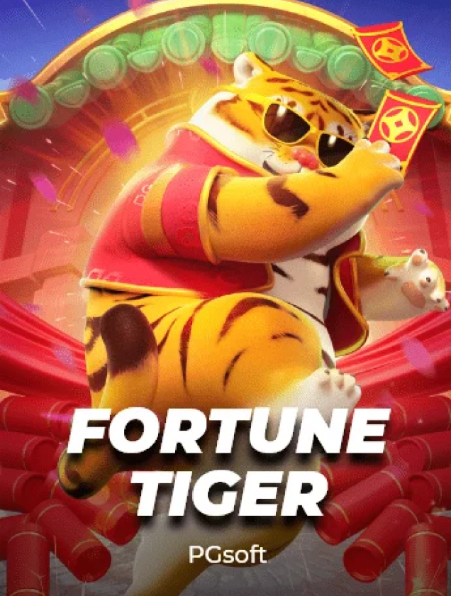 Capa do jogo Fortune Tiger, com um tigre dourado e símbolos de boa sorte.