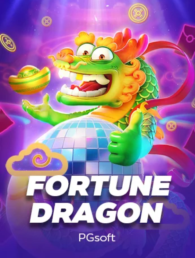 Capa do jogo Fortune Dragon, com um dragão dourado e símbolos de fortuna.